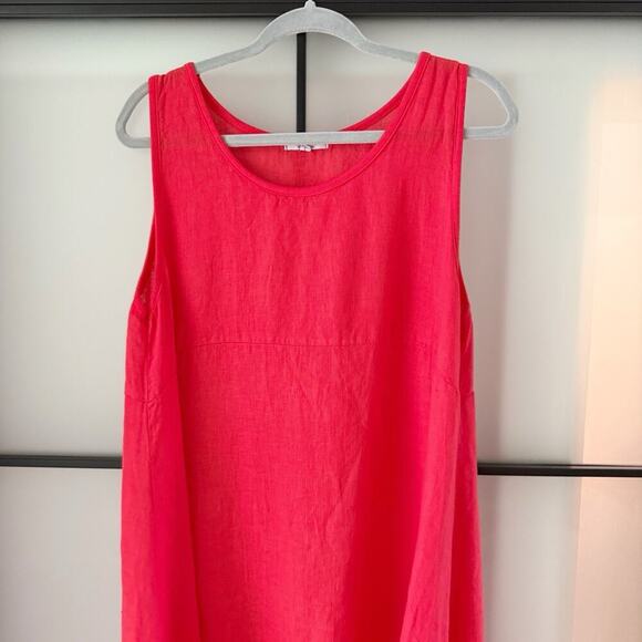 Rosemarie Sz L Linen Dress Coral Red Shift Sleeveless Lagenlook Boho Natural - Picture 5 of 16